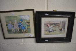 Two framed watercolours including one soccer/football interest