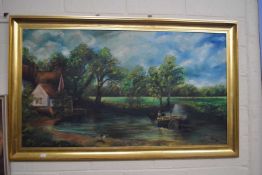Large mounted oil on canvas, reproducing The Haywain