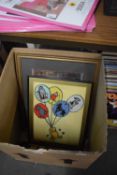 Box containing a quantity of assorted framed prints and pictures