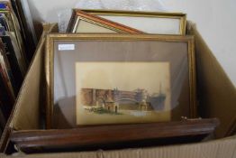 Box containing quantity of assorted framed prints, mostly Norwich interest
