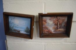 Pair of heavily framed modern oils on canvas, landscapes