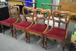 Set of four balloon back upholstered dining chairs