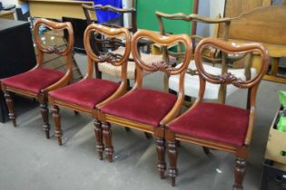 Set of four balloon back upholstered dining chairs