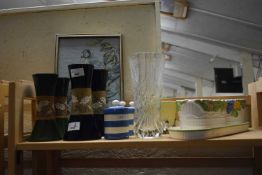 Various ceramics including Doulton style vases, Cornish ware type kitchen pots etc (contents of