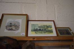 Three various small framed pictures including framed magazine prints etc