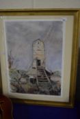 Framed limited edition print after J W Cotton of a windmill