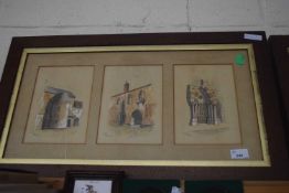 Frame containing three sketches of Norwich scenes