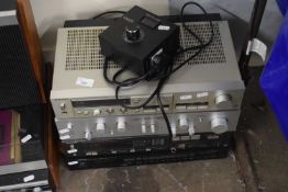 Fisher amplifier together with Technics amplifier etc