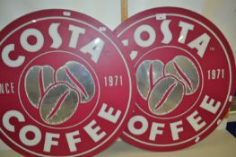 Pair of modern circular Costa Coffee signs