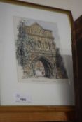 Framed study of Ethelbert Gate, coloured print, framed and glazed