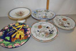 Mixed Lot: Reproduction Delft barbers bowl, a Victorian floral decorated tazza and other assorted