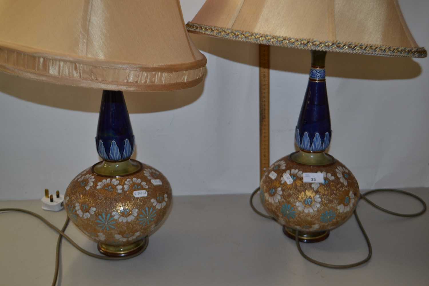 Pair of Royal Doulton stone ware vases converted to table lamps