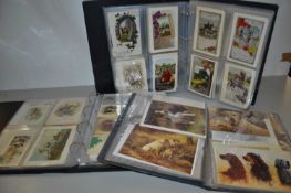 Three albums of various assorted postcards to include hunting interest