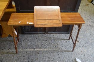 Small Victorian mahogany adjustable reading or music table with lift up centre section, raised on