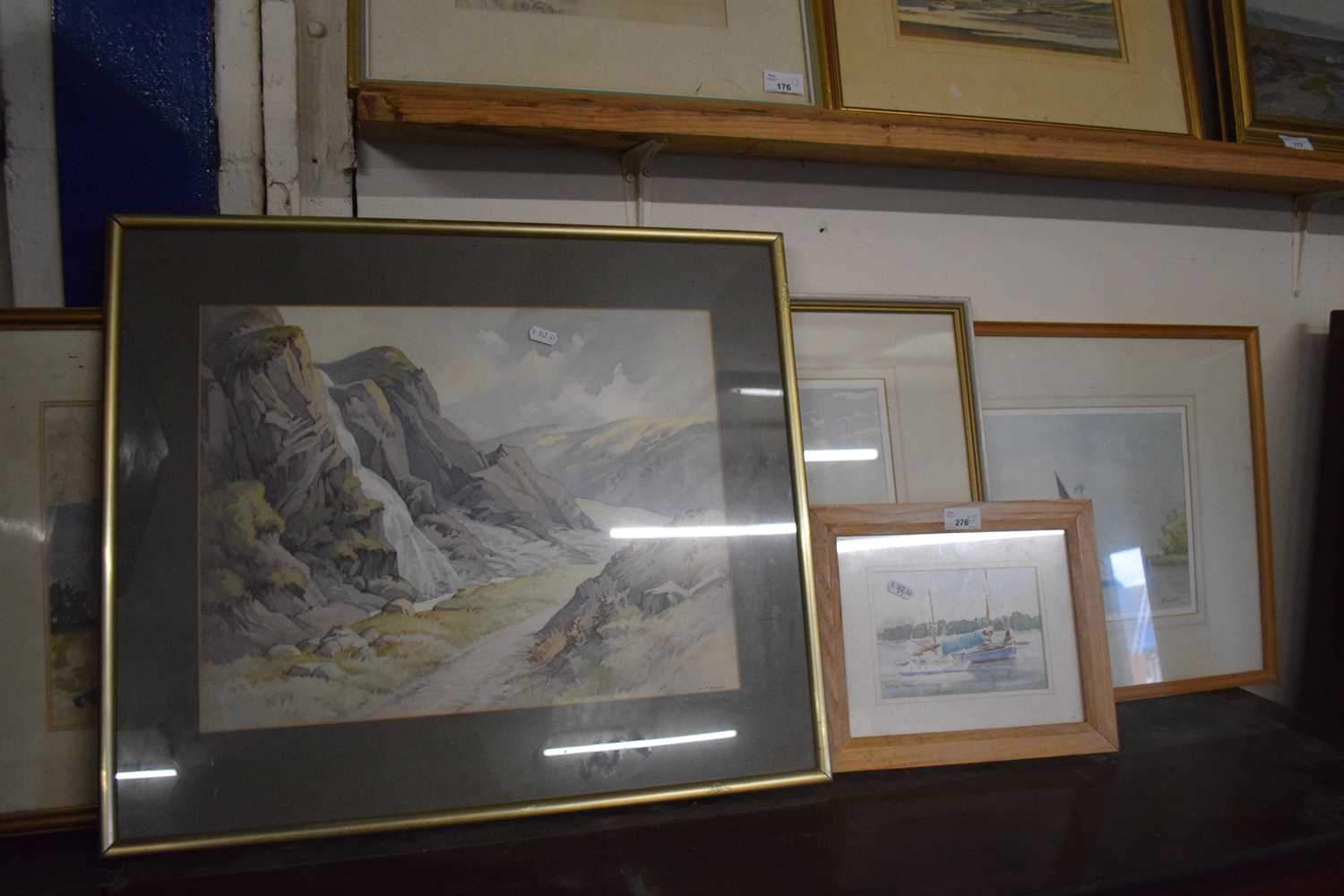 Mixed Lot: R Taylor study of an upland landscape together with four various watercolours, boating - Image 2 of 2