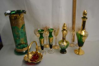 Quantity of various gilt decorated decanters, vases, drinking glasses etc
