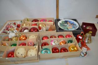A range of vintage Christmas decorations to include boxes of baubles