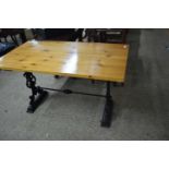 Cast base and pine top kitchen table, 127cm wide