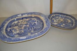 Two Victorian Willow pattern meat plates