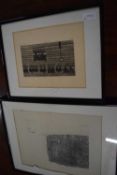 Mixed Lot: Black and white etching of train tracks signed Siseru Kimura together with a further