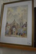 Tom Armes, study of Cathedral gates, watercolour, framed and glazed