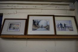 Patrick Durrant, three coloured prints, framed and glazed