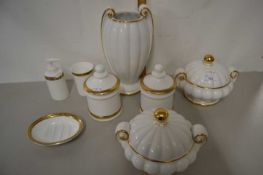 Quantity of modern gilt rimmed vases and covered jars, soap dish etc