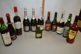 Two boxes of various wines and spirits to include Crofts Sherry, Martini, Harveys No 1 Claret etc