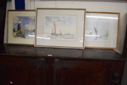Mixed Lot: R Taylor study of an upland landscape together with four various watercolours, boating