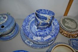 Mixed Lot: Various blue and white china wares, Crown Derby side plate, small Jasper ware wall