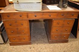 Victorian oak twin pedestal partners desk with nine drawers to one side and two cupboards to the