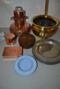 Mixed Lot: Brass jardiniere, various copper wares, ceramics etc