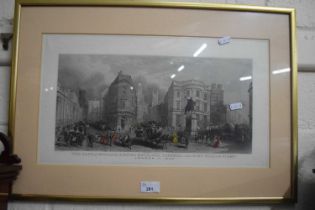 Coloured print, View of London in 1840, framed and glazed