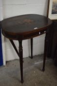 19th Century rosewood and inlaid centre table on turned legs (one leg broken and detached), top 66cm