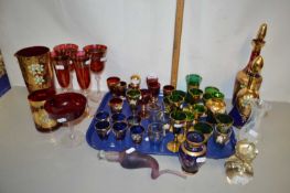 Collection of various 20th Century Bohemian gilt and coloured glass drinking glasses, decanter and