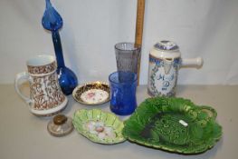 Mixed Lot: Assorted ceramics and glass wares to include green glazed leaf dish, various glass wares,