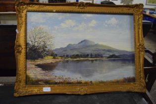 20th Century school study of a Highland scene, oil on board, signed Alan B Charlton, set in a gilt