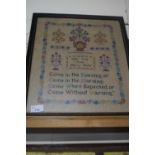 A needlework sampler signed With Love from Mary Anne, undated, framed and glazed