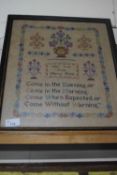 A needlework sampler signed With Love from Mary Anne, undated, framed and glazed