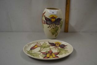 Modern Moorcroft baluster vase and matching oval dish - NOTE: Vase has repaired chip and hairline