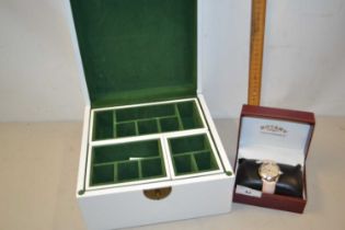 Modern ladies rotary wristwatch together with a floral painted jewellery box (empty)