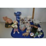 Tray of various assorted ornaments, pig shaped door stop etc