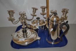 Mixed Lot: Silver plated wares to include a pair of candelabra