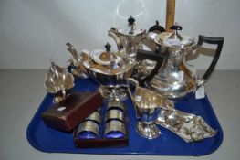 Mixed Lot: Various silver plated tea wares, cased napkin rings etc