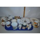 Tray of mixed items to include a range of various royal commemorative ceramics, crested china