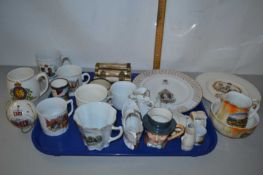 Tray of mixed items to include a range of various royal commemorative ceramics, crested china