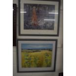 After Stanley Royle, coloured print The Goose Girl, framed and glazed plus one other