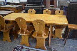 Contemporary craftsman made light oak refectory style dining table with six accompanying chairs in