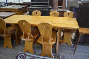 Contemporary craftsman made light oak refectory style dining table with six accompanying chairs in