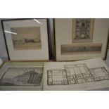 Mixed Lot: Black and white engravings of Newgate, a further unframed ground floor plan of Newgate,